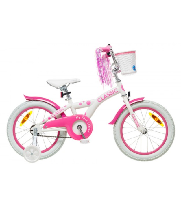 Classic 16'' Girls Kids Bike, White/Pink