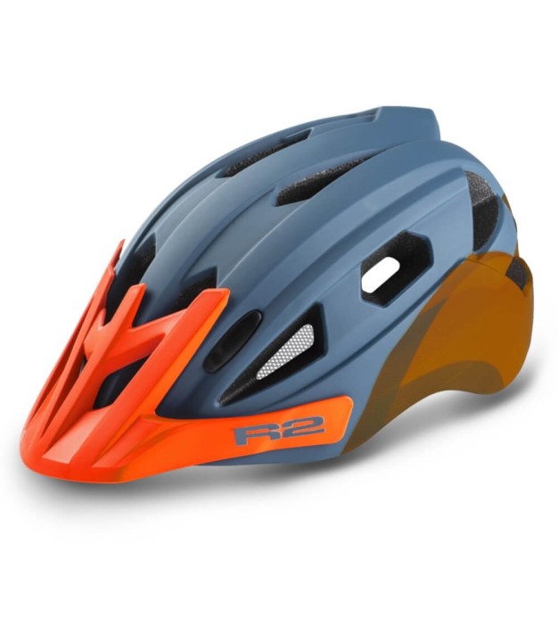R2 Wheelie Kids Bike Helmet, Matt Petrol Blue/Neon Orange